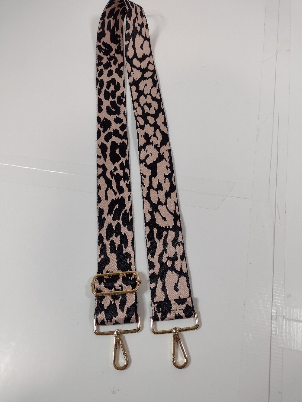 Leopard Print Adjustable Bag Strap in Pale Pink and Black Cross Body Strap